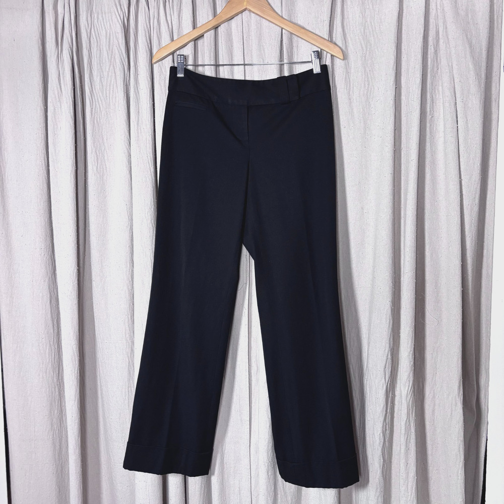 LOFT Petites‎ Stretch Black Trouser Pants Wide Leg 4P Career Office Business